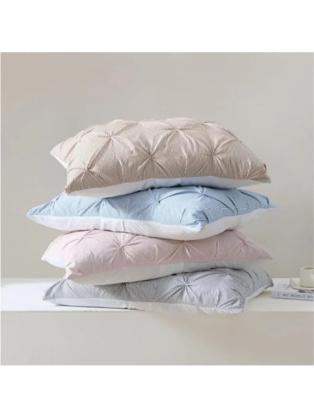 Pinstripe Peach Pink Comforter Set - Classic Pintuck 3-Piece Bedding Set